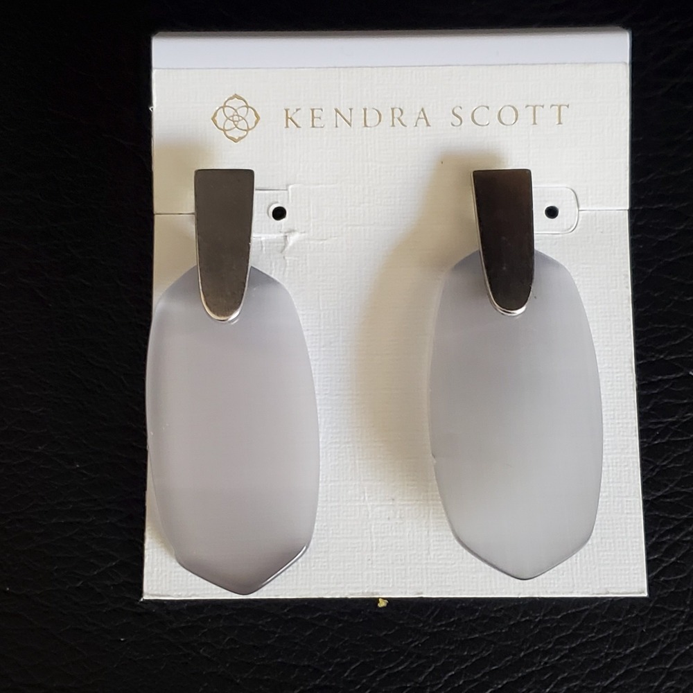 Kendra Scott Aragon Drop Earrings Silver Rhodium Frosted Glass Grey Smoke